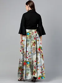 Rudra Fashion Women's Ready to Wear Silk Blend Solid Black Top with Rayon Long Multicolored Skirt Size:-XL-thumb1