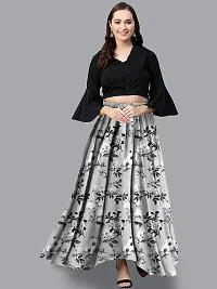Rudra Fashion Women's Ready to Wear Silk Blend Solid Black Top with Rayon Long Grey Skirt Size:-M-thumb2