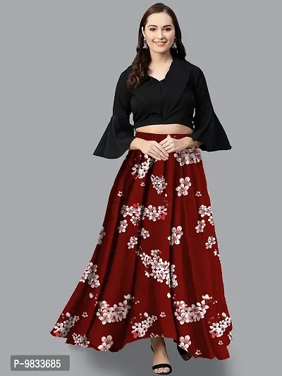 Rudra Fashion Women's Ready to Wear Silk Blend Solid Black Top with Rayon Long Red Skirt Size:-XL-thumb3