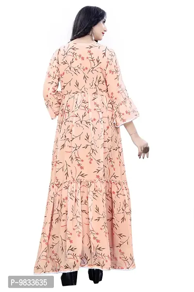 Trendy Gown Maxi Long Dress, Latest Georgette Long Ethnic Anarkali Gown for Women and Girls (Medium, Peach)-thumb4