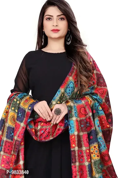 Rudra Fashion Mart Women Anarkali Long Solid Black Kurti Gown With Printed Dupatta Kurta, Latest Georgette Long Ethnic Gown Top Dress For Women And Girls-thumb2