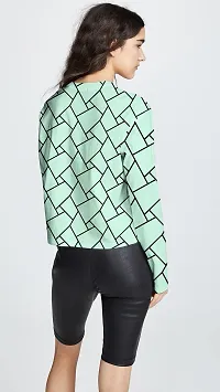 RUDRA FASHION MART Women's Lycra Printed Full Sleeves Round Neck Regular Fit T-Shirt/Tee (Small, Light Green)-thumb2
