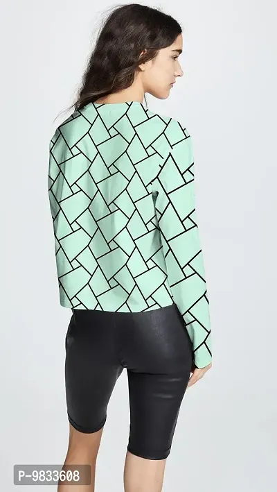 RUDRA FASHION MART Women's Lycra Printed Full Sleeves Round Neck Regular Fit T-Shirt/Tee (Small, Light Green)-thumb3