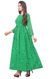 Rudra Fashion Mart Bandhani Women Georgette Printed Anarkali Kurta, Long Kurti Women Top Dress (Medium, Green)-thumb1