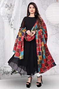 Rudra Fashion Mart Women Anarkali Long Solid Black Kurti Gown With Printed Dupatta Kurta, Latest Georgette Long Ethnic Gown Top Dress For Women And Girls-thumb2