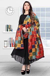 Rudra Fashion Mart Women Anarkali Long Solid Black Kurti Gown With Printed Dupatta Kurta, Latest Georgette Long Ethnic Gown Top Dress For Women And Girls-thumb3