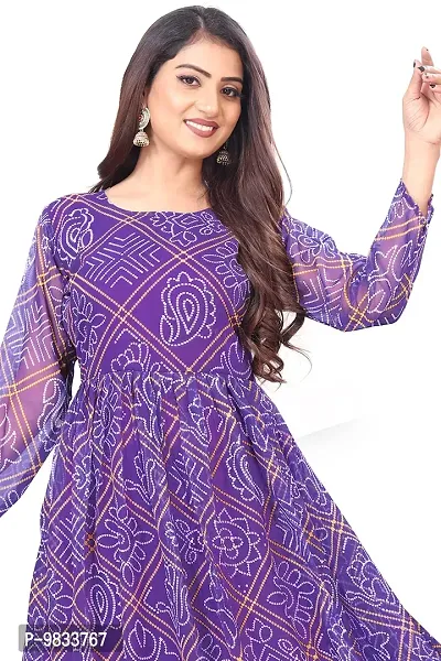 Rudra Fashion Mart Bandhani Women Georgette Printed Anarkali Kurta, Long Kurti Women Top Dress (X-Large, Purple)-thumb4