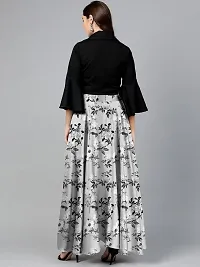 Rudra Fashion Women's Ready to Wear Silk Blend Solid Black Top with Rayon Long Grey Skirt Size:-M-thumb1