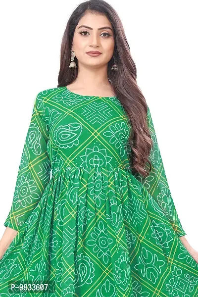 Rudra Fashion Mart Bandhani Women Georgette Printed Anarkali Kurta, Long Kurti Women Top Dress (Medium, Green)-thumb4