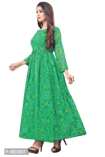 Rudra Fashion Mart Bandhani Women Georgette Printed Anarkali Kurta, Long Kurti Women Top Dress (Medium, Green)