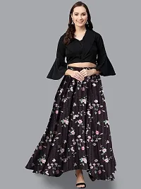 Rudra Fashion Women's Ready to Wear Silk Blend Solid Black Top with Rayon Long Purple Skirt Size:-XL-thumb2