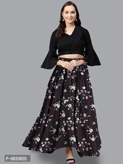 Rudra Fashion Women's Ready to Wear Silk Blend Solid Black Top with Rayon Long Purple Skirt Size:-XL-thumb3