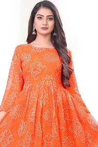 Rudra Fashion Mart Bandhani Women Georgette Printed Anarkali Kurta, Long Kurti Women Top Dress (Medium, Orange)-thumb3