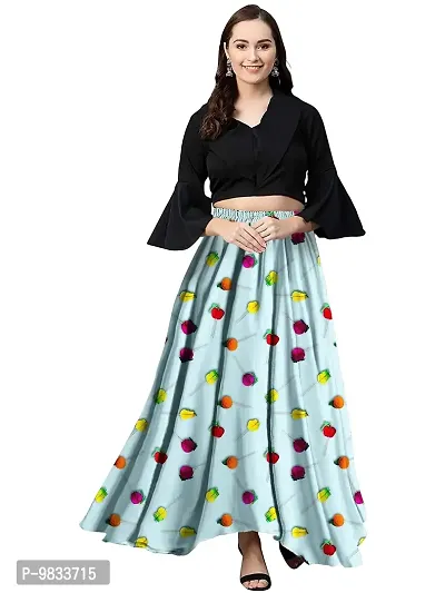 Rudra Fashion Women's Ready to Wear Silk Blend Solid Black Top with Rayon Long Yellow Skirt Size:-M
