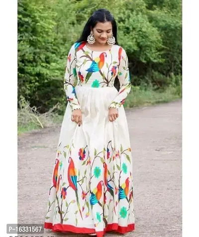Designer Printed Satin Gown