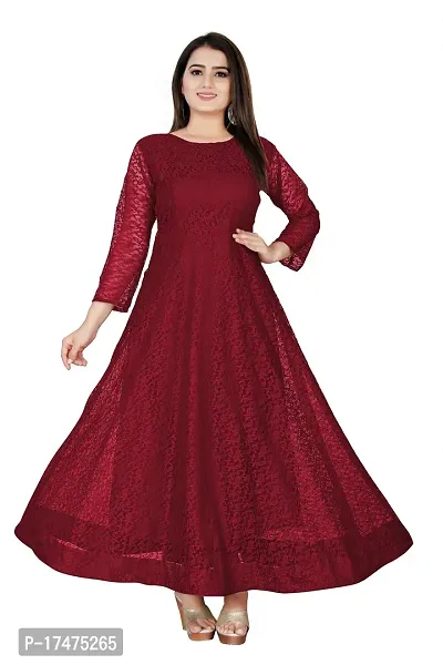 Maroon  Color Net Gown For Women-thumb0