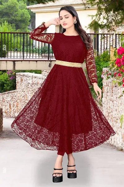 Stylish Net Laced Ethnic Gown