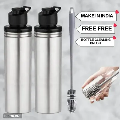 Stainless Steel Water Bottle 900ml with Cleaning Brush Pack of 2-thumb0