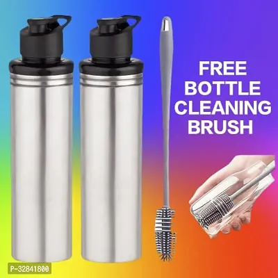 Stainless Steel Water Bottle 900ml with Cleaning Brush Pack of 2-thumb0