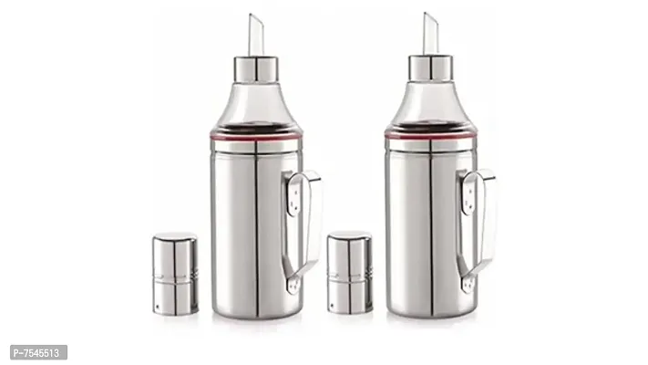 Stainless Steel Nozzle Oil Dispenser 1 Litre Silver | Oil Container | Oil Pourer | Oil Pot | Oil Can | Oil Bottle with Handle Pack of 2-thumb0
