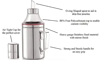 Stainless Steel Nozzle Oil Dispenser 1 Litre Silver | Oil Container | Oil Pourer | Oil Pot | Oil Can | Oil Bottle with Handle Pack of 2-thumb2