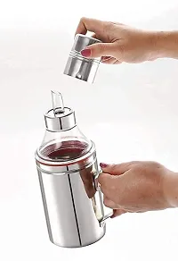 Stainless Steel Nozzle Oil Dispenser 1 Litre Silver | Oil Container | Oil Pourer | Oil Pot | Oil Can | Oil Bottle with Handle Pack of 2-thumb1