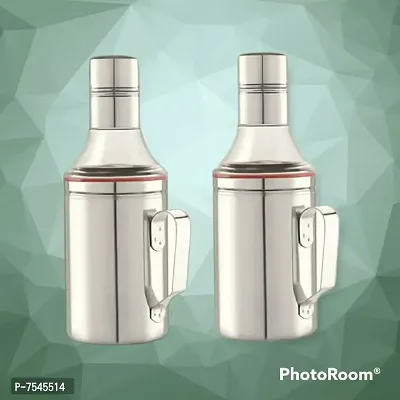 Pack of 2 Stainless Steel Nozzle Oil Dispenser 1 Litre Silver | Oil Container | Oil Pourer | Oil Pot | Oil Can | Oil Bottle with Handle-thumb0