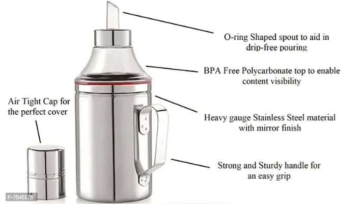 Stainless Steel Nozzle Oil Dispenser 1 Liter Silver Oil Container Oil Pourer Oil Pot Oil Can Oil Bottle With Handle Pack Of 2-thumb2