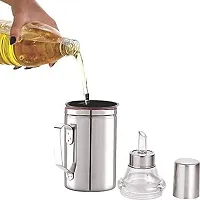 Stainless Steel Nozzle Oil Dispenser 1 Liter Silver Oil Container Oil Pourer Oil Pot Oil Can Oil Bottle With Handle Set Of 1-thumb1