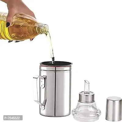 Stainless Steel Nozzle Oil Dispenser 1 Litre Silver | Oil Container | Oil Pourer | Oil Pot | Oil Can | Oil Bottle with Handle Set of 1-thumb3