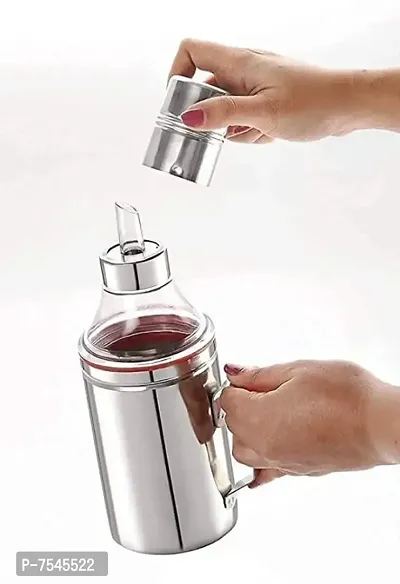 Stainless Steel Nozzle Oil Dispenser 1 Liter Silver Oil Container Oil Pourer Oil Pot Oil Can Oil Bottle With Handle Set Of 1-thumb3