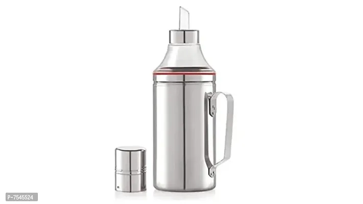 Stainless Steel Nozzle Oil Dispenser 1 Litre Silver | Oil Container | Oil Pourer | Oil Pot | Oil Can | Oil Bottle with Handle Set of 1-thumb0