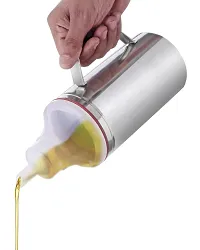 Oil Can (Pro Max) Stainless Steel Nozzle Oil Disoenser 1 Litre Silver | Oil Container | Oil Pourer | Oil Pot | Oil Can | Oil Bottle with Handle Set of 1 Pcs-thumb1