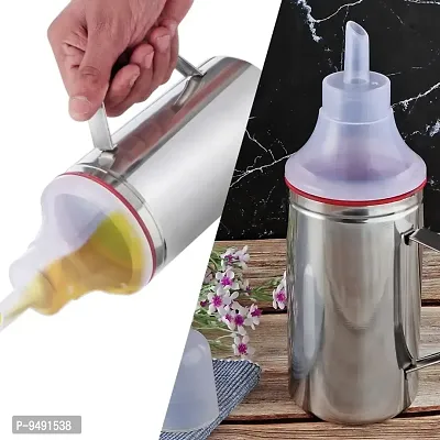 Oil Can Pro Max Stainless Steel Nozzle Oil Dispenser 1 Liter Silver Oil Container Oil Pourer Oil Pot Oil Can Oil Bottle With Handle Set Of 2 Pcs-thumb3