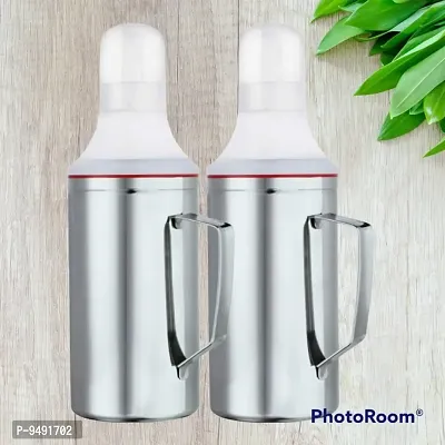 Oil Can (Pro Max) Stainless Steel Nozzle Oil Disoenser 1 Litre Silver | Oil Container | Oil Pourer | Oil Pot | Oil Can | Oil Bottle with Handle Set of 2 Pcs