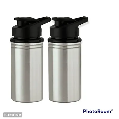 (( SPORTS 500 ML )) Stainless Steel Sports Water Bottles | College bottle| Single Wall BPA Free  Leak Proof Cap and Steel Bottle 500 ml, Pack of 2-thumb0