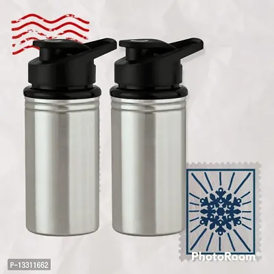 (( SPORTS 500 ML )) Stainless Steel Sports Water Bottles | College bottle| Single Wall BPA Free  Leak Proof Cap and Steel Bottle 500 ml, Pack of 2-thumb0
