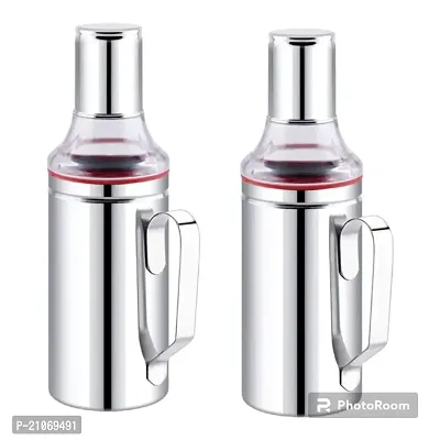Oil Can Stainless Steel Nozzle Oil Disoenser 1 Litre Silver | Oil Container | Oil Pourer | Oil Pot | Oil Can | Oil Bottle with Handle. Pack of 2
