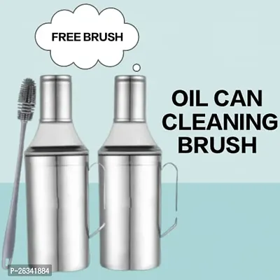 (BRUSH) , TOOFAN-OIL CAN PACK OF 2) Oil Can Stainless Steel Nozzle Oil Disoenser 1 Litre Silver | Oil Container | Oil Pourer | Oil Can | Oil Bottle with Handle With 1 Cleaning Brush. Pack of 2-thumb0