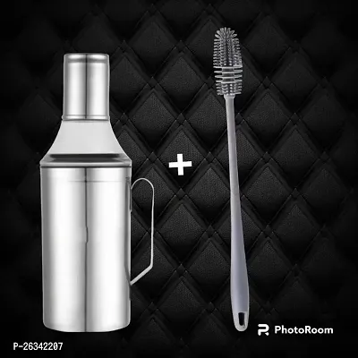 (BRUSH) , TOOFAN-OIL CAN PACK OF 1) Oil Can Stainless Steel Nozzle Oil Disoenser 1 Litre Silver | Oil Container | Oil Pourer | Oil Can | Oil Bottle with Handle With 1 Cleaning Brush. Pack Of 1-thumb0