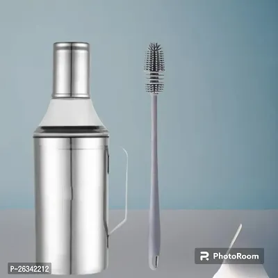 (BRUSH) , TOOFAN-OIL CAN PACK OF 1) Oil Can Stainless Steel Nozzle Oil Disoenser 1 Litre Silver | Oil Container | Oil Pourer | Oil Can | Oil Bottle with Handle With 1 Cleaning Brush. Pack Of 1