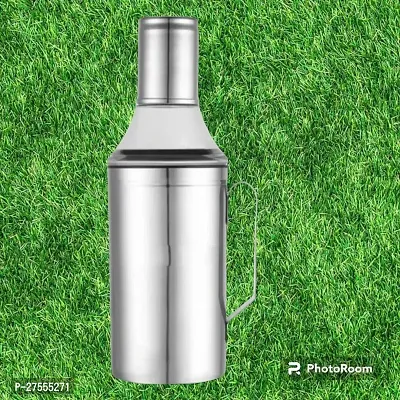 Oil Can Stainless Steel Nozzle Oil Disoenser 1 Litre Silver | Oil Container | Oil Pourer | Oil Pot | Oil Can | Oil Bottle with Handle. Pack of 1
