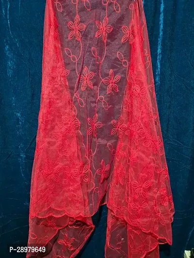 Stylish Red Net Embroidered Dupattas For Women-thumb0