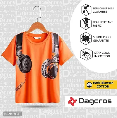 Dagcros Boy's Half Sleeve Printed Cotton T-Shirts, (8-9 Years, Orange)-thumb5