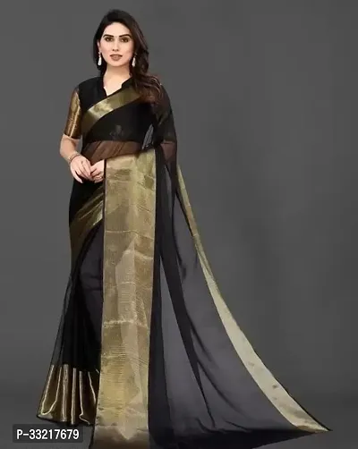 Beautiful Chiffon Zari Women Saree with Blouse Piece-thumb0