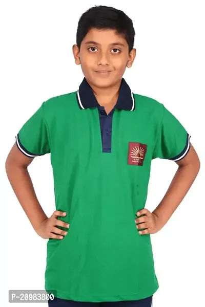 D V Enterprise Cotton Unisex Kendriya Vidyalaya T-Shirt with Collar Tshirt KV Kendriya Vidyalaya School Uniform Tshirt, School Tshirt (Green, Size - 36)-thumb0