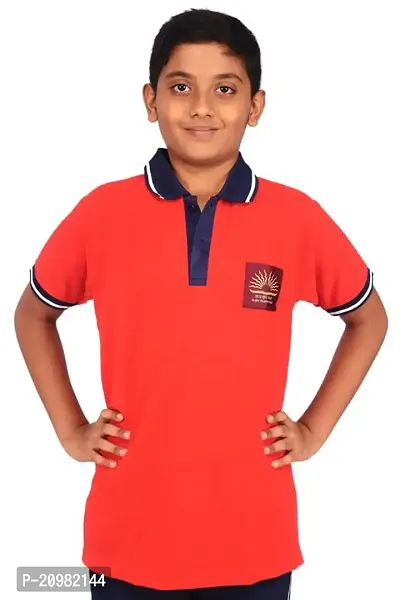 D V Enterprise Cotton Unisex Kendriya Vidyalaya T-Shirt with Collar Tshirt KV Kendriya Vidyalaya School Uniform Tshirt, School Tshirt (Red, Size - 44)-thumb0