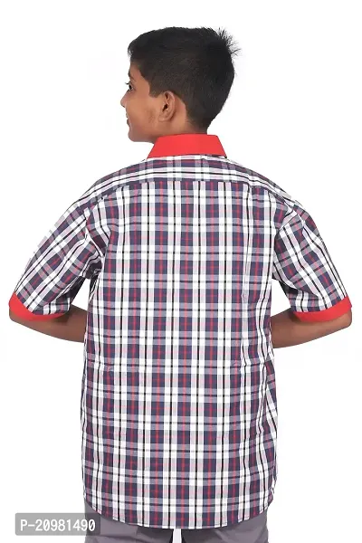 D V Boys Cotton Regular Fit Uniform Shirt (22) Red and Blue-thumb2