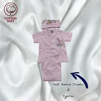 NewBorn Baby Gift Set of 7 Items, Open Half Sleeves Jhabla Vest, Orange Color Palka T-Shirts, Pyajama Pant, Cap, Towel, Handkerchief,Himalaya Powder, Soap and earbuds set for Infant Babies 0-12 Months-thumb3