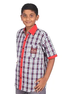 D V Boys Cotton Regular Fit Uniform Shirt (22) Red and Blue-thumb2